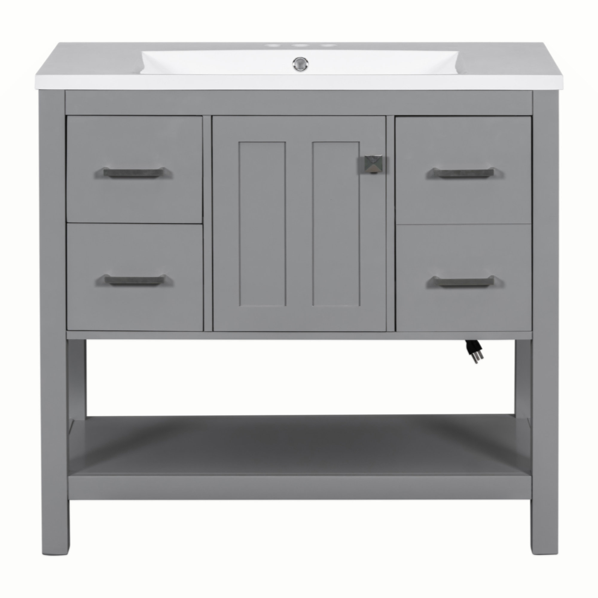 Ebern Designs 36" Gray Modern Bathroom Vanity With USB,Two Shallow